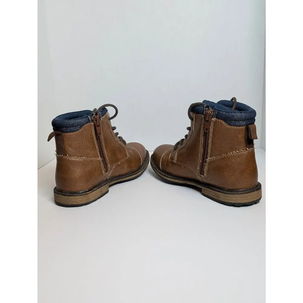 Sonoma Connor Cognac Boys Boots Size2 M Brown Faux Leather Ankle Dress Shoes Zip